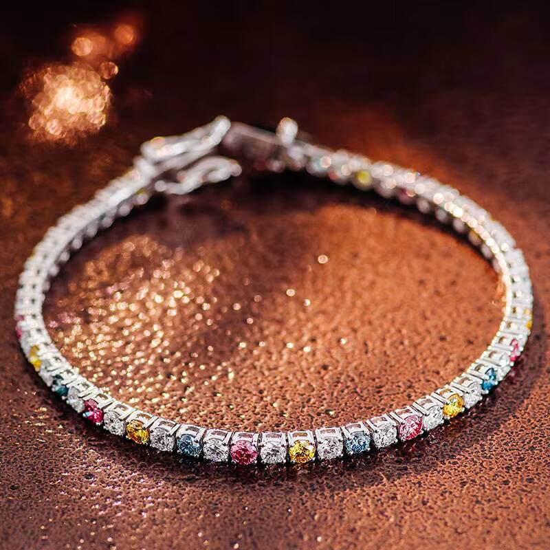 New Colorful Moissanite Bracelet Silver 10k 14k 18k White Gold Tennis Bracelet Chain the Best Gift to Women Mother