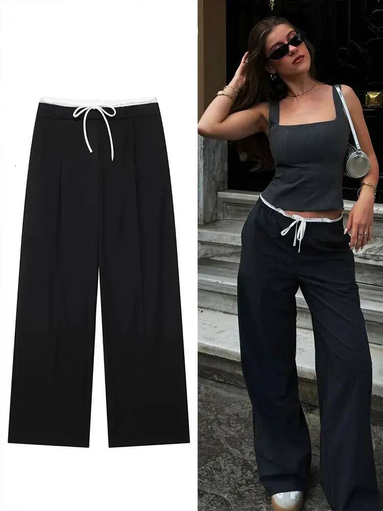 winter jacket women Casual Trousers Chic Patchwork Loose Women's Long Pants High Waist Wild Commute Woman Wide Leg Pant Streetwear
