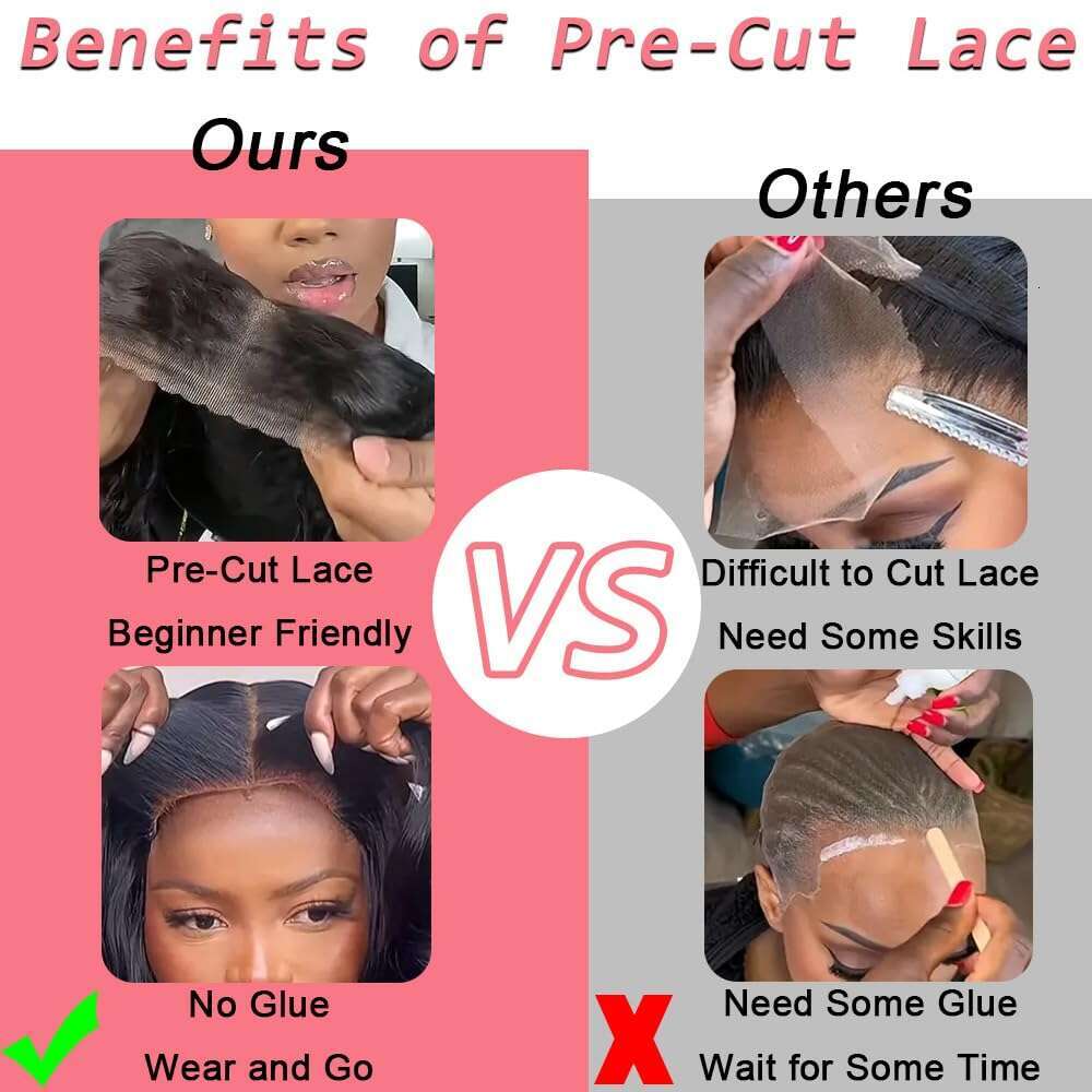 Glueless Human Hair Wigs Pre-Plucked 5X5 Lace Closure Pre-Cut Body Wave - 200% Density Brown/Black Glue Needed, Comfort Fit Small Heads