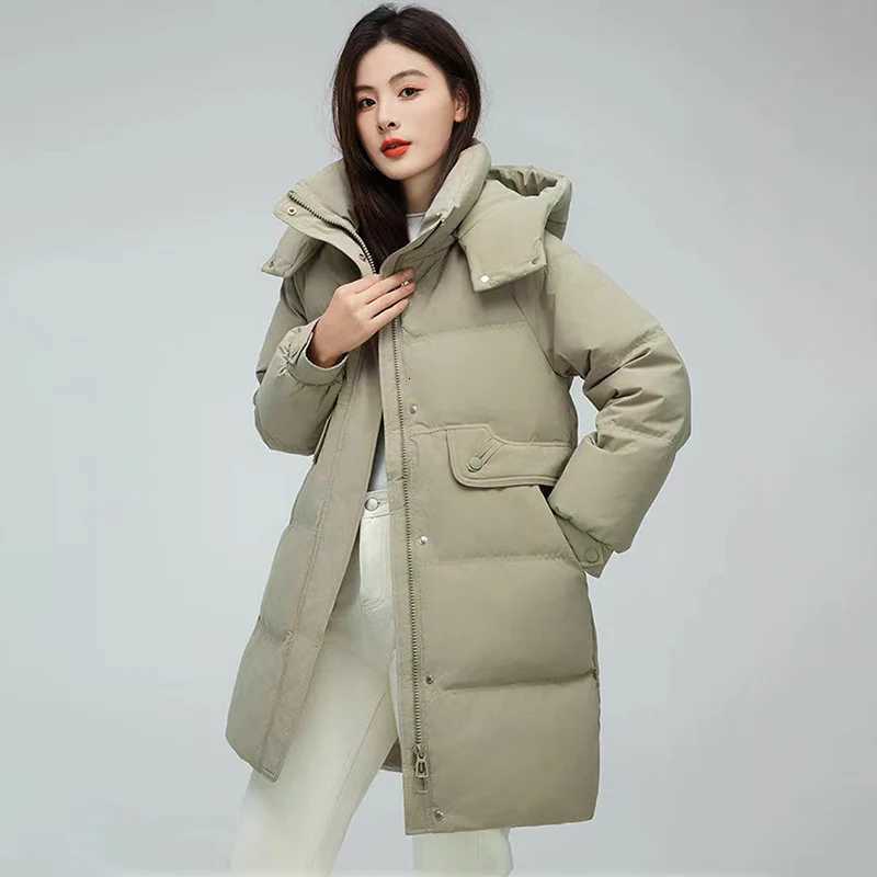 Winter New Mid-Length Down Cotton Jacket Women Korean Puffy Hooded Parkas Woman Fashion Street Zip Up Padded Cotton Coat MujerT251105