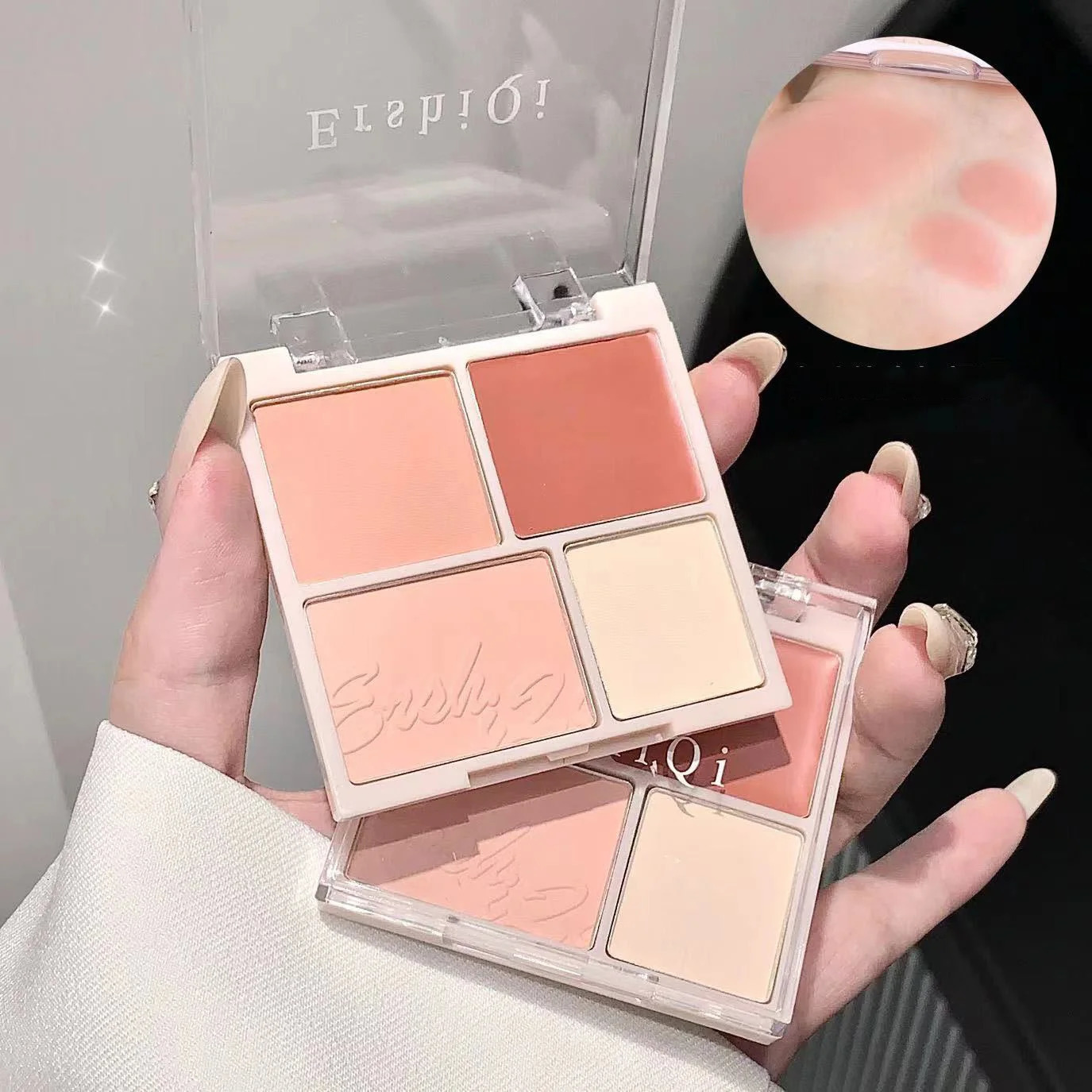 Cute girl four color powder blusher makeup palette matte peach pink natural bare effect womens 250325