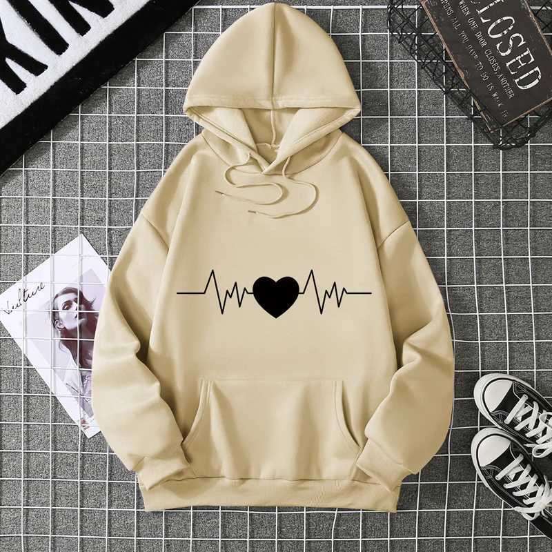 2025 New Style Unisex Autumn Winter Hoodie Heart Print Hooded Loose Drawstring Pullover Thick Plush Warm Pocket Casual HoodieT251105