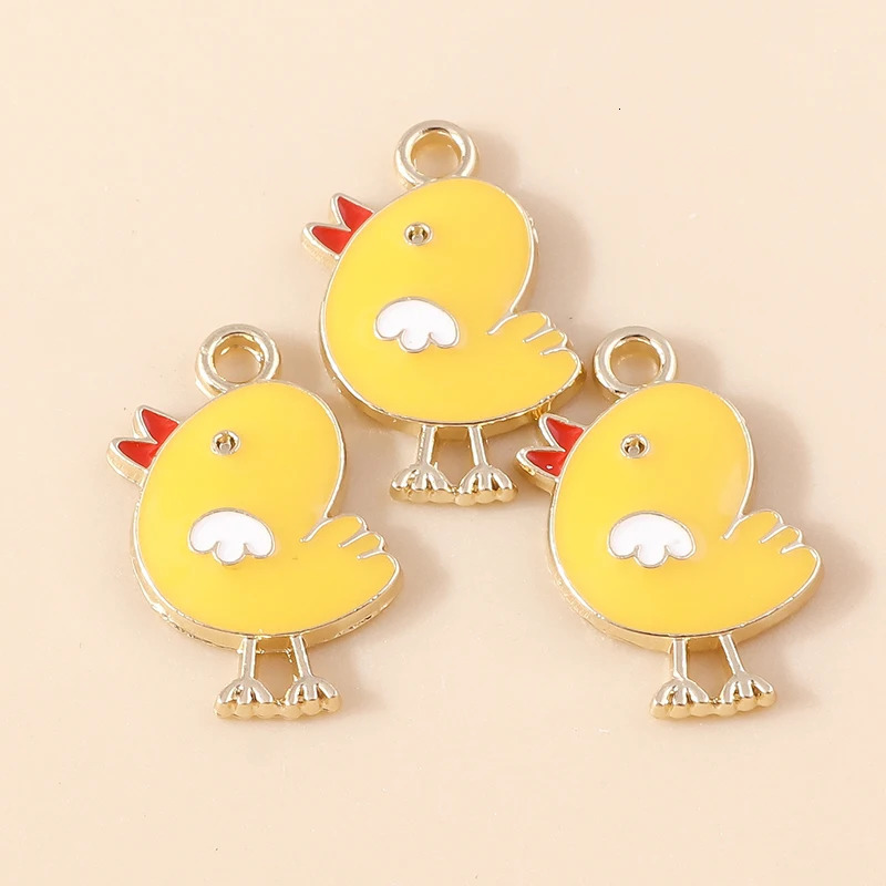 10 Cute Enamel Chicken Charm Kawaii Animal Yellow Bird Pendant DIY Earrings Keychain Jewelry Making Craftsmanship 250325