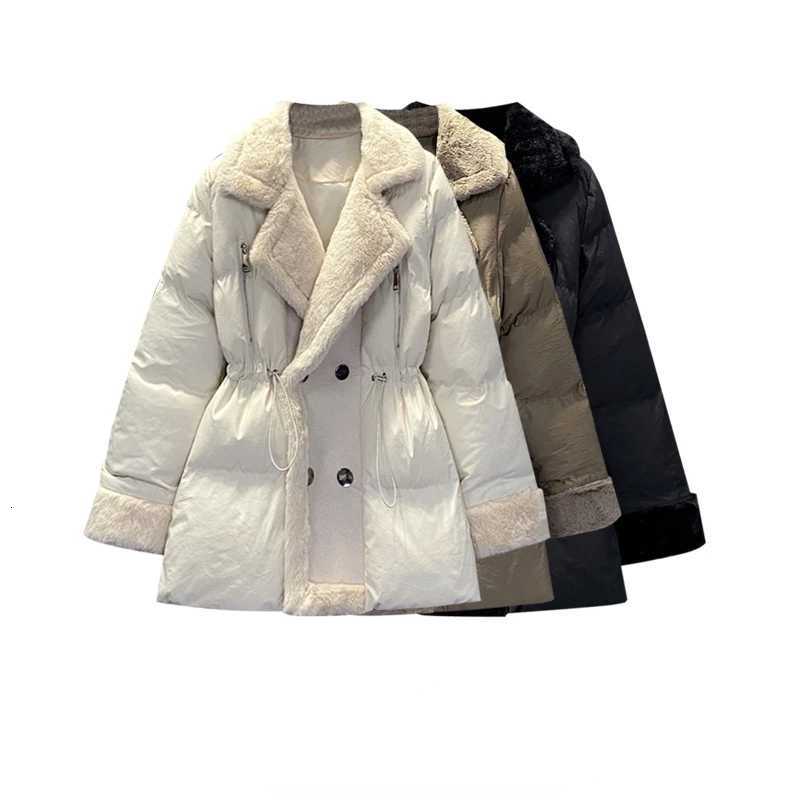 Autumn Winter 2022 New Large Women Drawstring Waist Down Cotton Padded Female Jacket Thickened Warm Coat WomanT251105