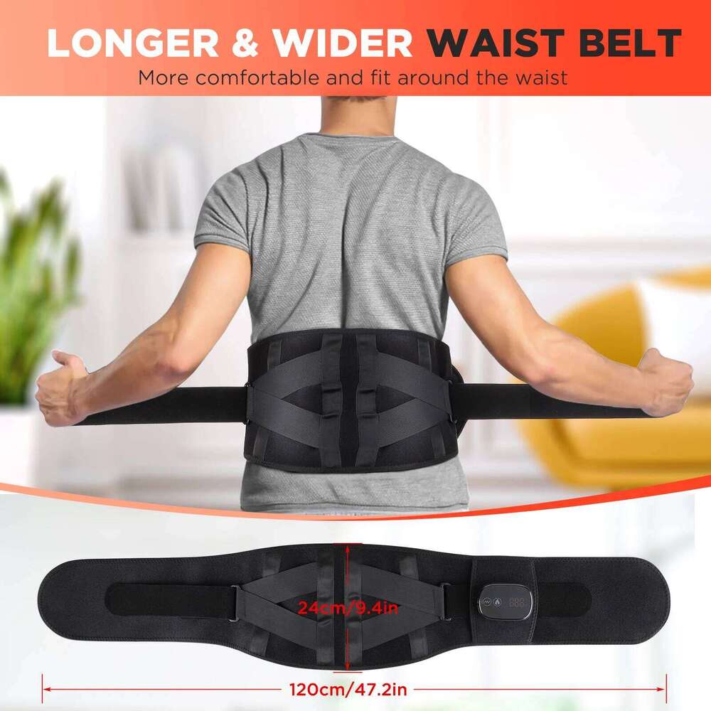 Heating Vibration Massager Belt, Red Light Hot Compress Brace Waist Back Massage Lumbar Support Belt