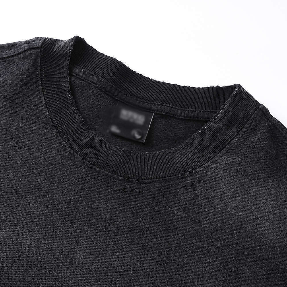 American Street Style Letter Print Long Sleeve T-Shirt Heavy Cotton Distressed Spray Paint Loose Casual Top for Men