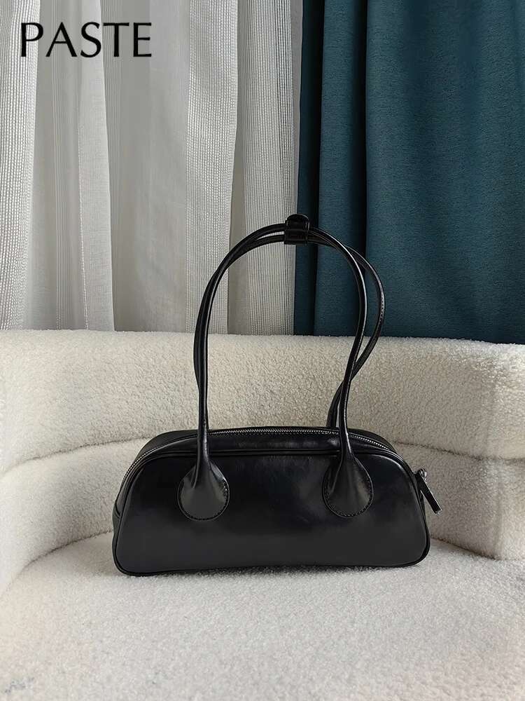 Ins Popular Long Handle Design Bowg Boston Tote White Sier Color Women Armpit Shoulder Bag Cow Leather Handbag