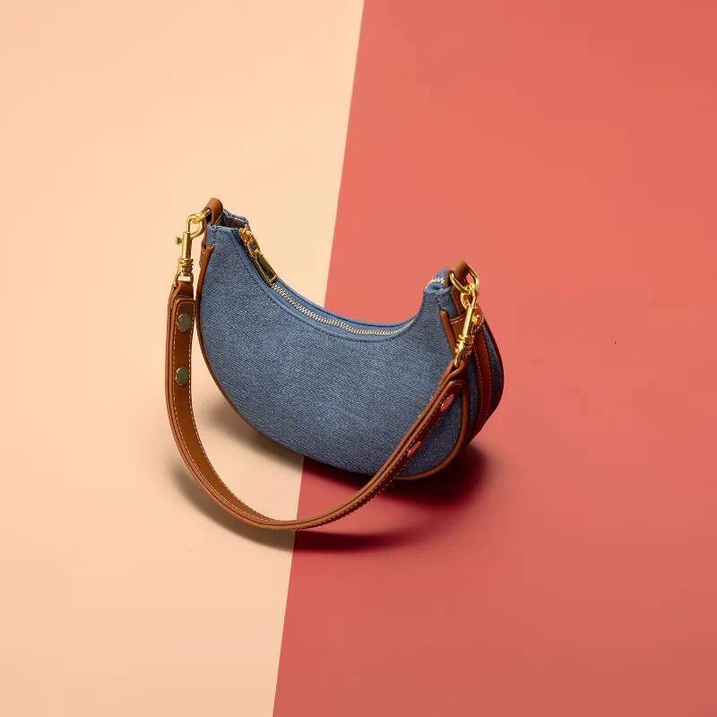 Fashion Ral Print Denim Half Moon Hobo Bag 2024 Summer Trend Design Shoulder Bags For Women Female Commuter Handbag Purse