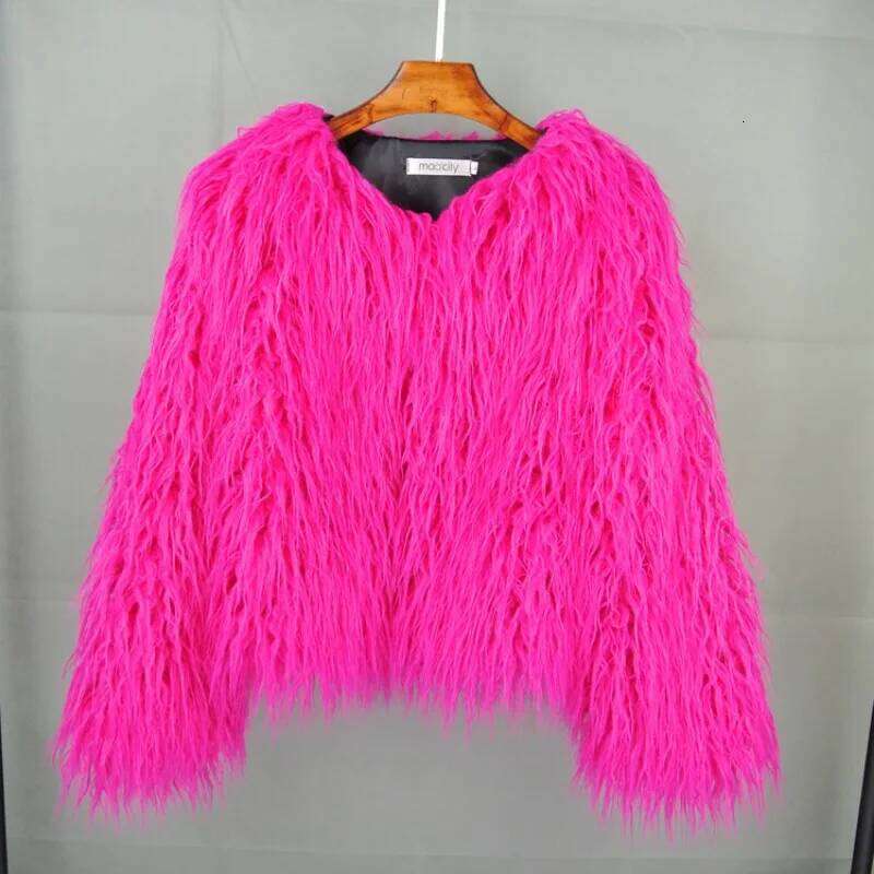 Fluffy Colorful Streetwear Faux Fur Jacket Big Size Women Clothing Sheepskin Long Sleeve Chic Short Coat
