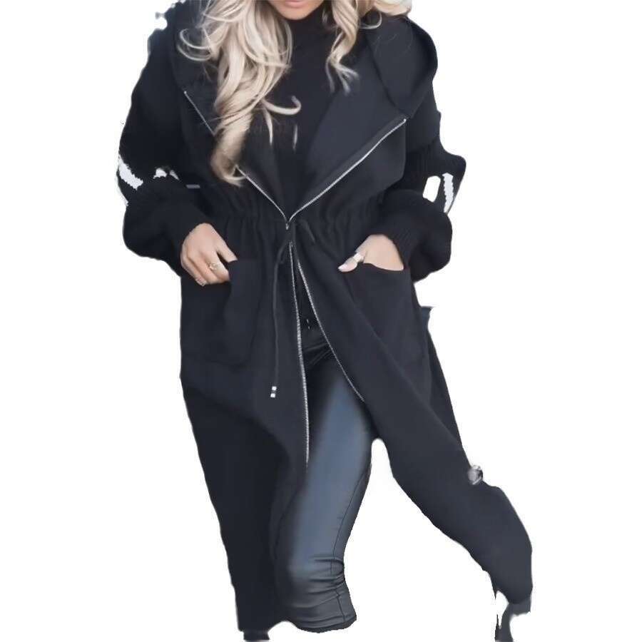 Amazon 2024 Autumn Winter New Cross-Border European and American Fashion Foreign Trade Women's Casual Hooded Long Spliced Jacket