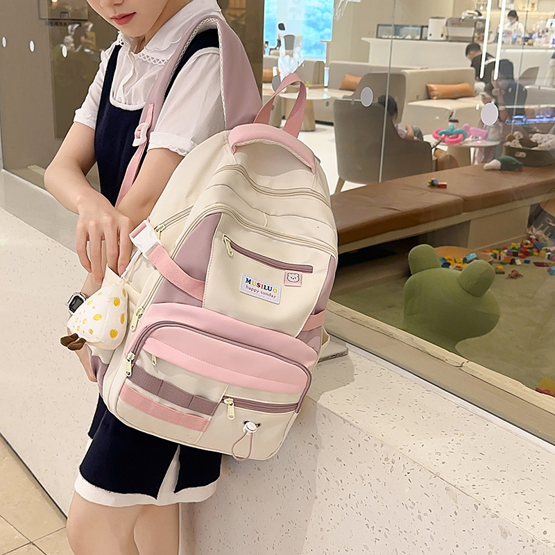 Color blocking backpack for women, large capacity leisure backpack for elementary school students, backpack for outdoor sports and hiking