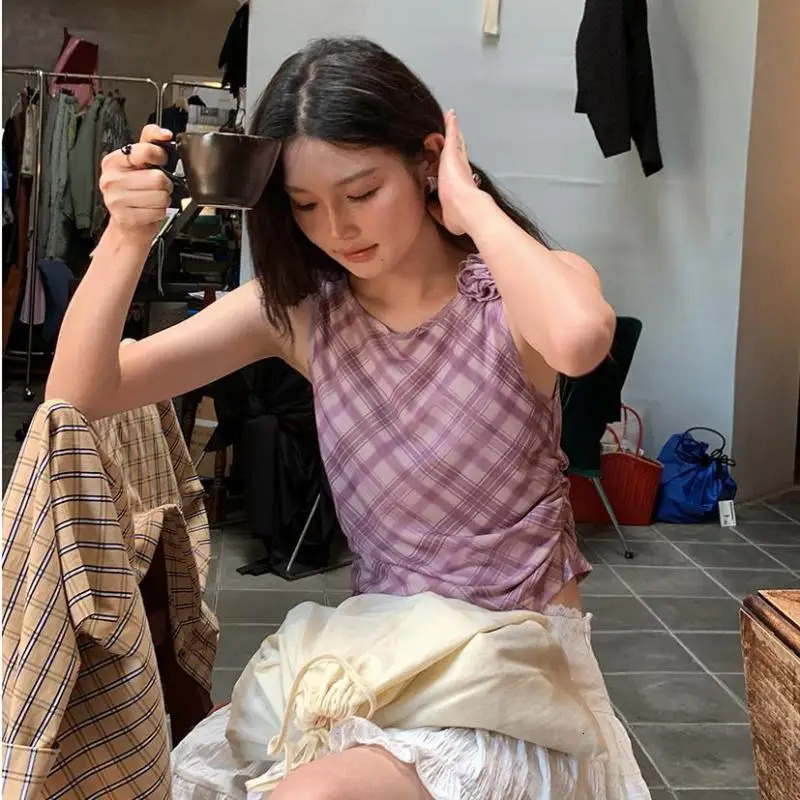 Tongirls Harajuku retro mesh top sleeveless plain weave patterned vest Y2k retro vest streetwear Korean summer vest 250402