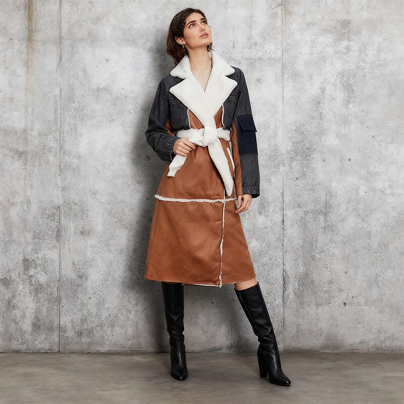 Loose Large Size Cotton Jacket Trendy 2025 Autumn Winter Patchwork Fleece Lined Thick Warm Medium Length Lamb Fur Coat Women