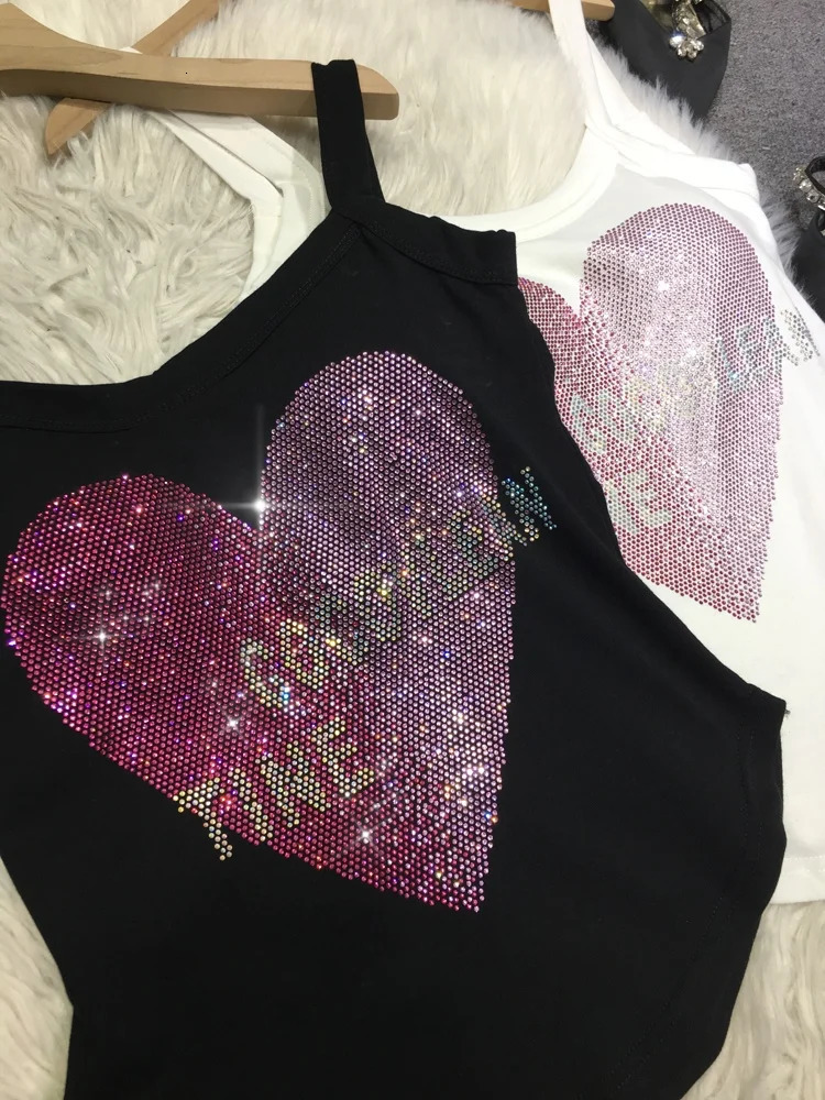 Heavy duty embroidered diamond vest for women shiny and cute irregular cotton inner vest elastic slim fit top Y2k suitable for all seasons 250402