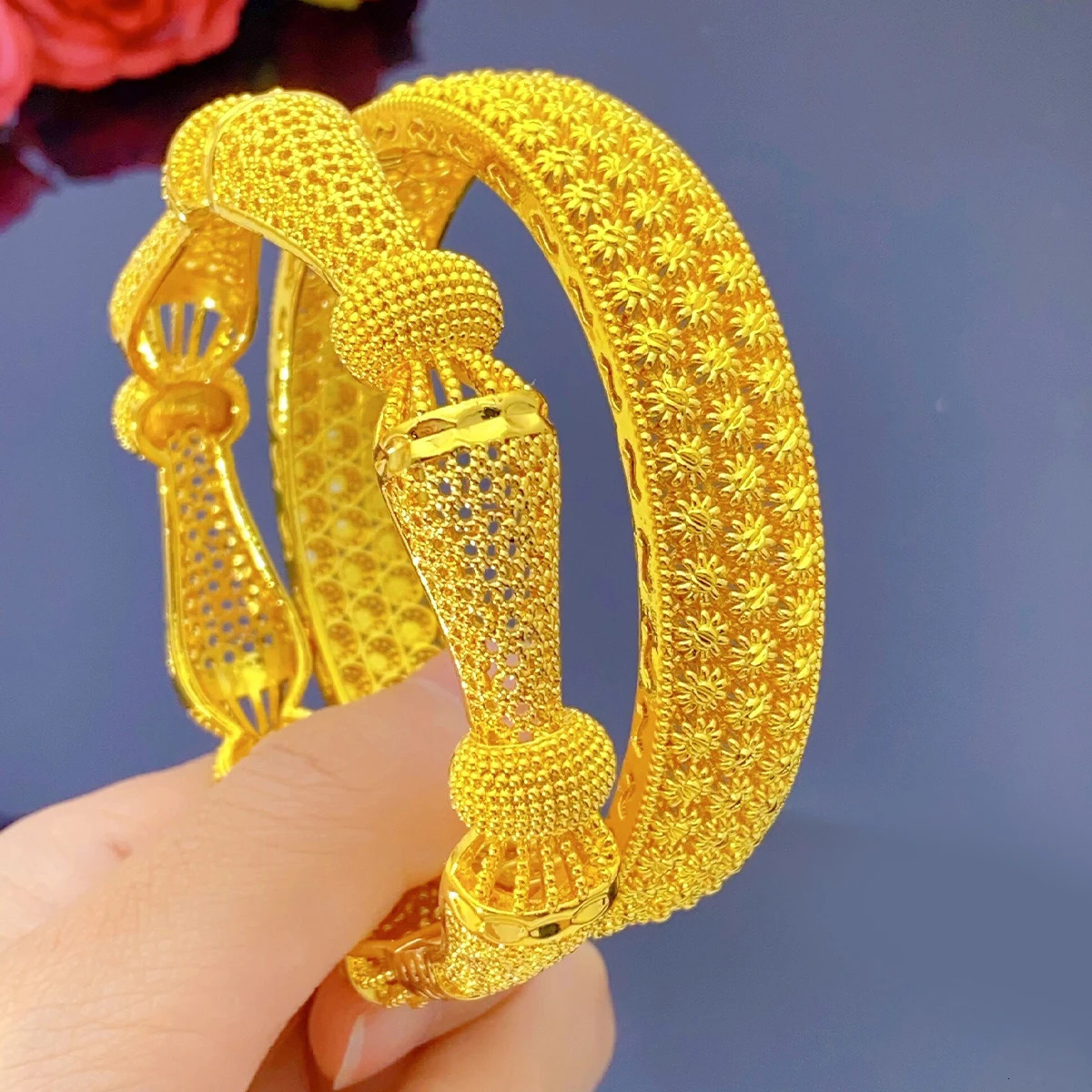 XUHUANG Dubai African Gold Color Bangles 24K Jewelry Engagement For Women Bridal Wedding Bracelets Trend Jewellery Gifts 251031
