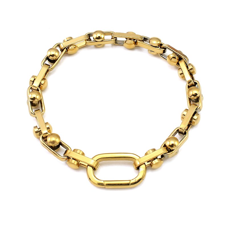High Quality Stainless Steel 18K Gold Plated Non Tarnish Thick Nut Link Chain Necklace Bracelet Set Women Men
