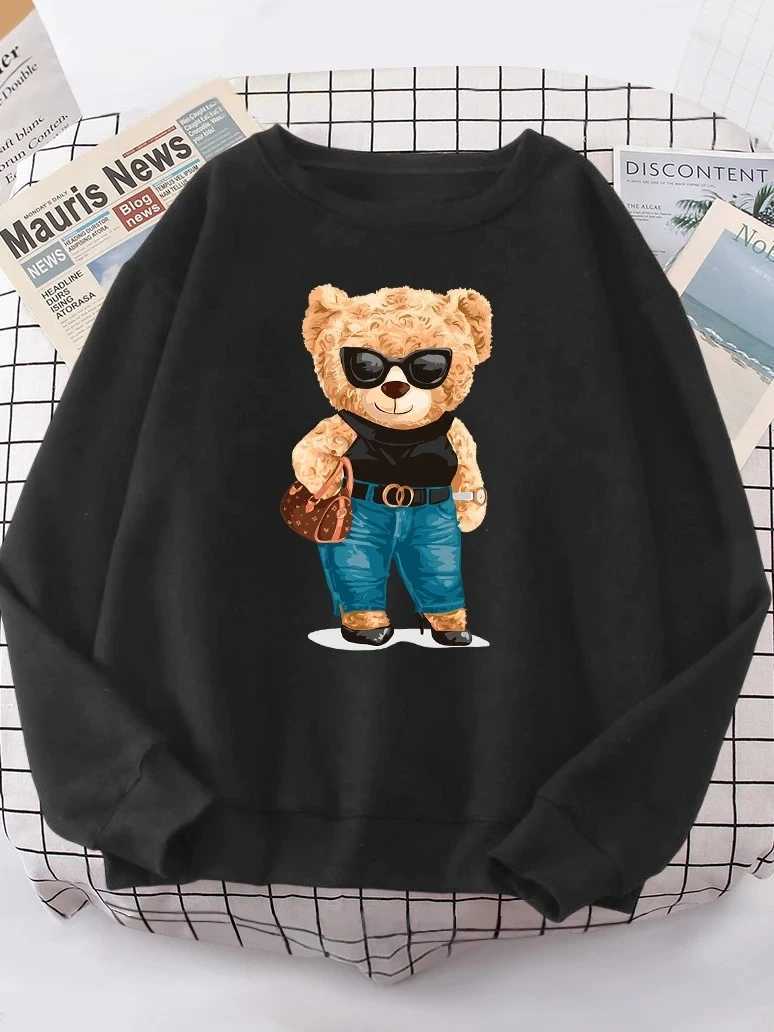 Fashion Teddy Bear Rich Hoody Women Street Soft Shoulder Drop Sweatshirt Fleece Warm Hoody hip hop Fit Comfortable PulloversT251105