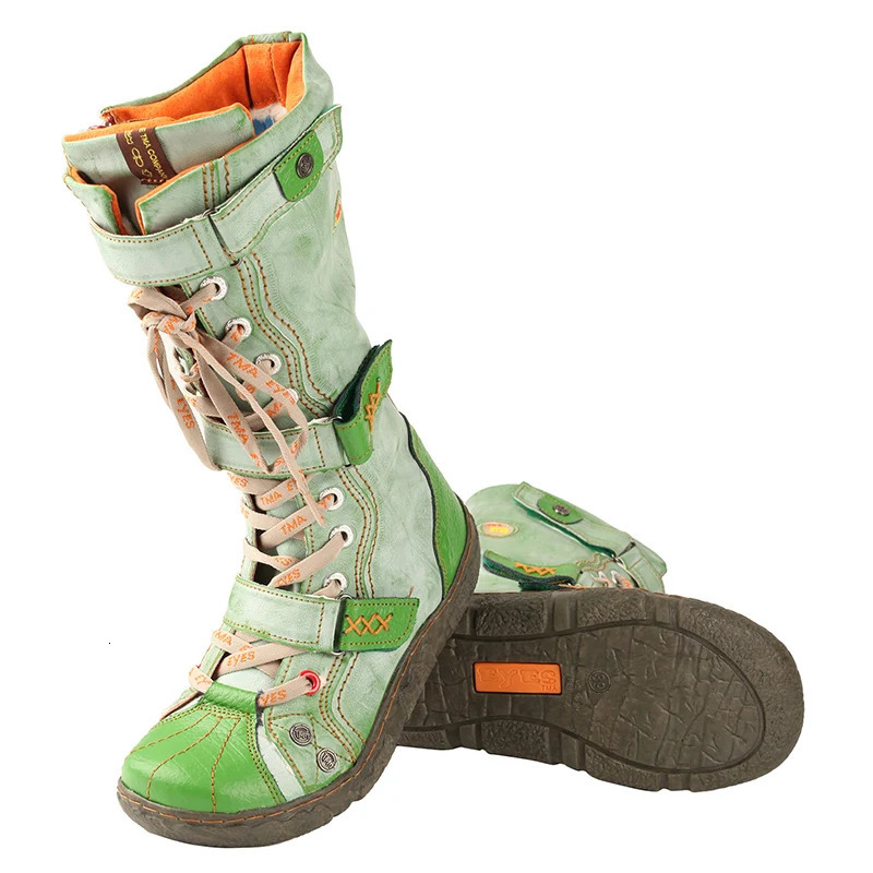 TMA EYES Strape-Accent Washed PU Leather Flat Winter Warmth Womens Boot With Plus Size251105