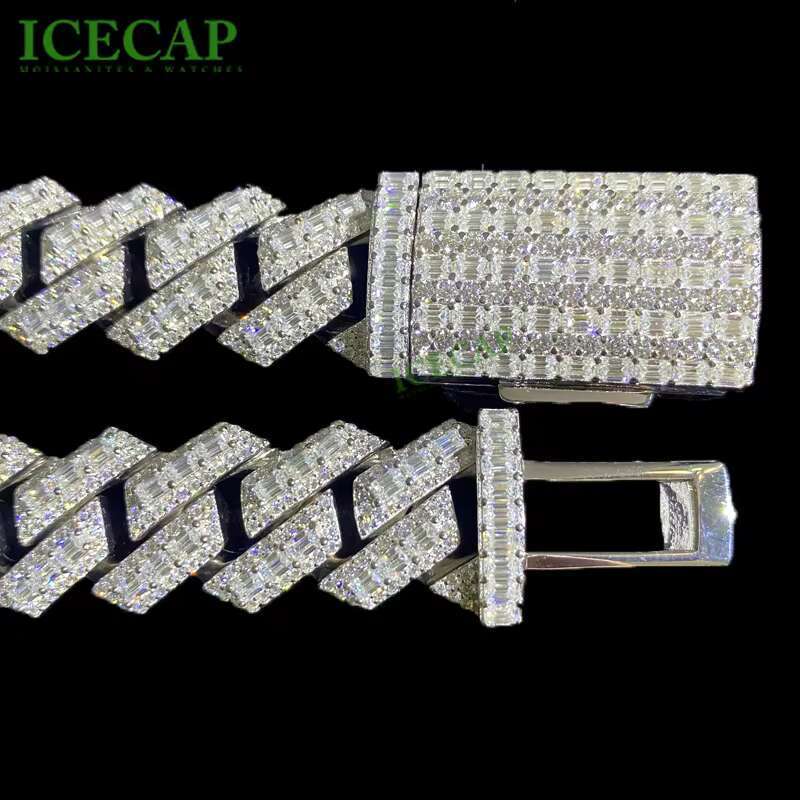 Baguette Cut Moissanite Chain 18mm 925 Sterling Silver Cuban Link Moissanite Necklace Iced Out Hiphop Fine Jewelry Custom Chain