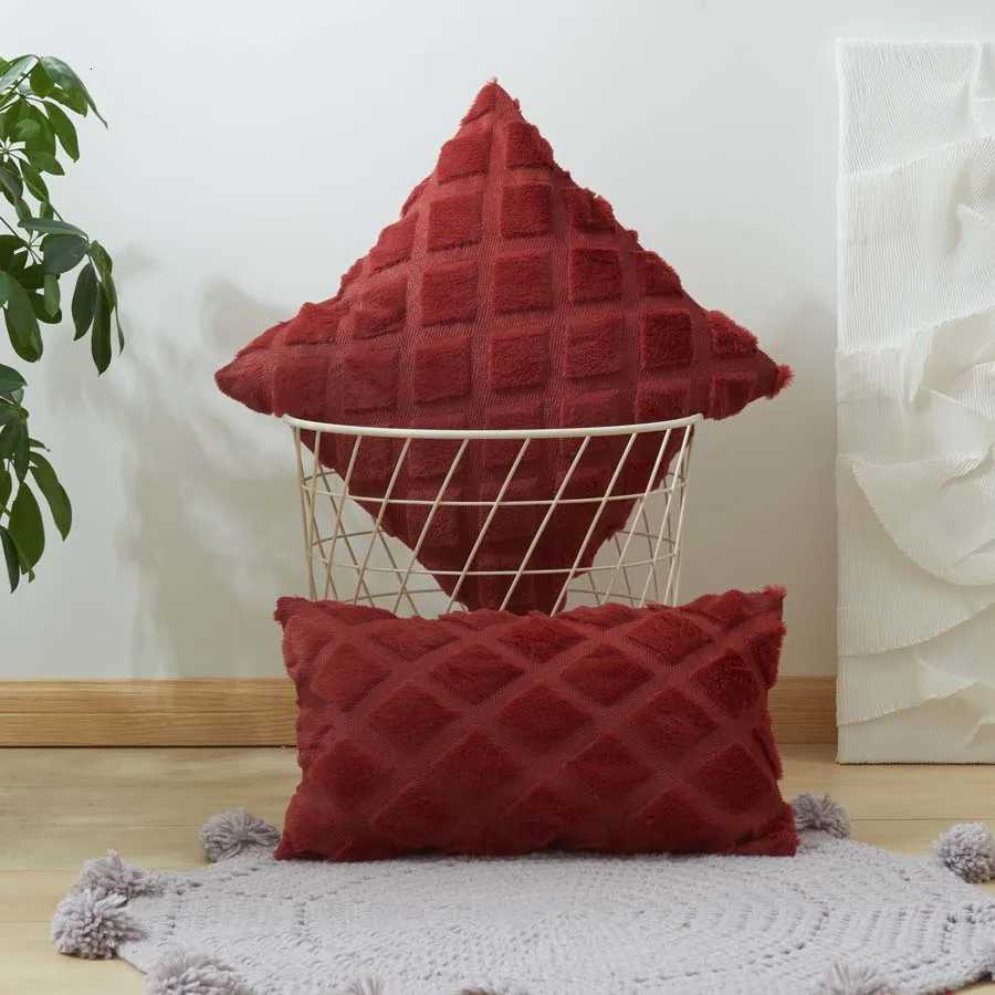 Solid Color Diamond Plush Burgundy Cushion Cover Soft Pillow Covers 45x45cm for Living Room Sofa Home Decorative Pillowcase Y251105