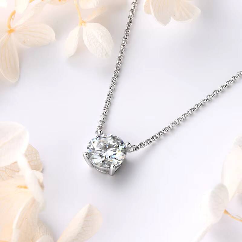 Original 925 Silver Chains Solitaire Drop Necklaces Bridal Fine Jewelry 1CT 2CT 3CT Moissanite Pendant Necklace for Women