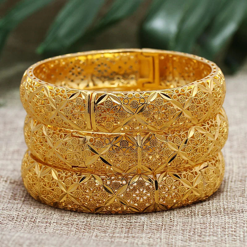 24K Flower Dubai Flower Gold Color Wedding Jewelry Bangles For Women Girl Gold Color Ethiopian Kids Bangles Bracelet Jewelry 251031