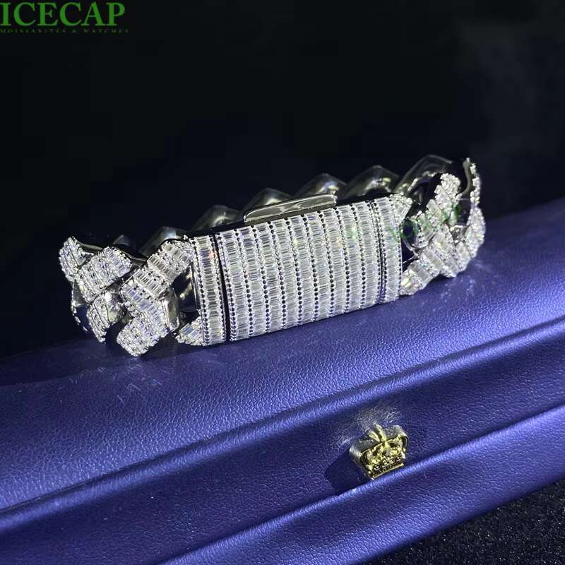 Pass Diamond Tester Vvs Iced Out Baguette Miami Moissanite Hip Hop 925 Sterling Silver Cuban Link Chains Bracelet Men Rapper