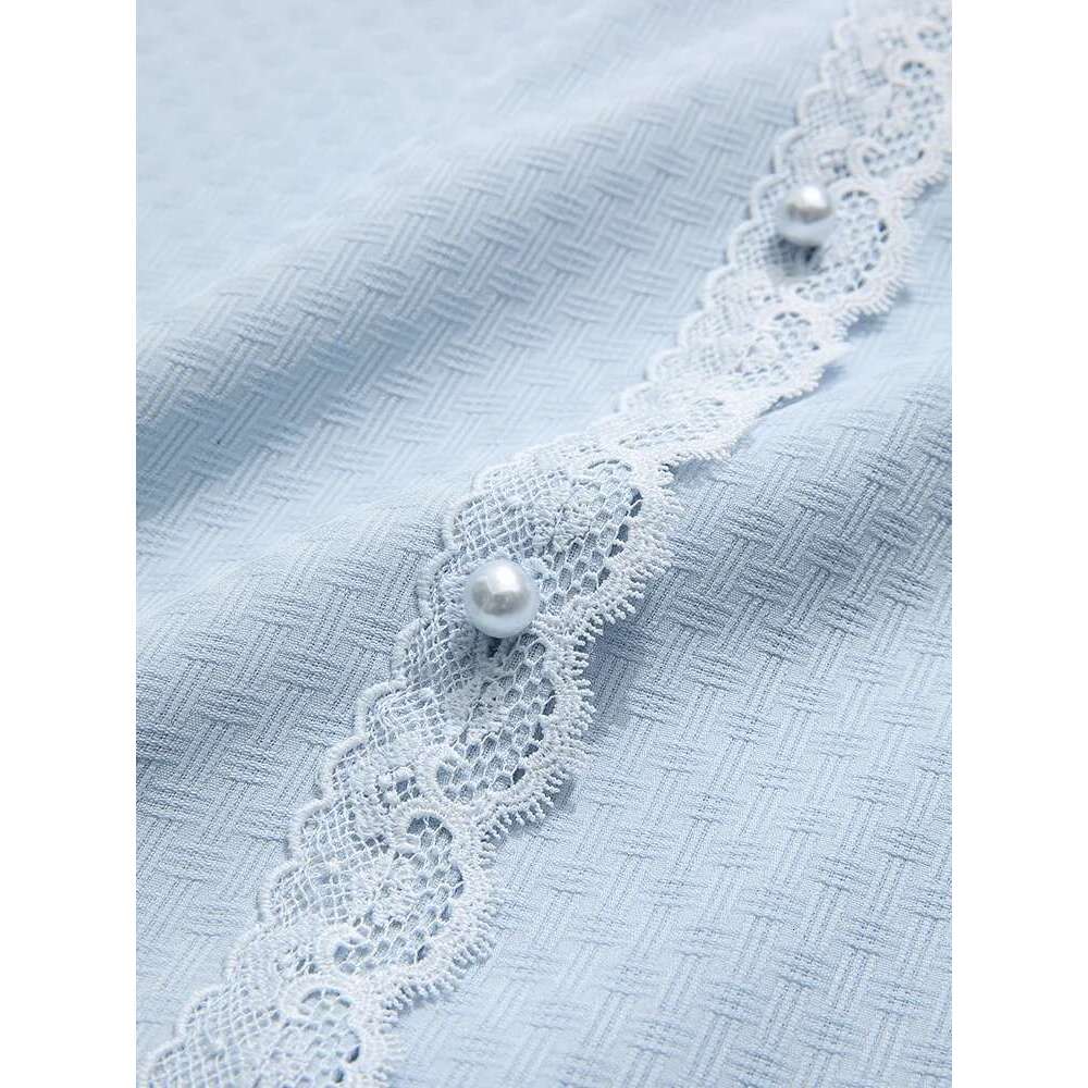 Chiffon Shirts For Women Summer Blue V-Neck Short-Sleeve New Temperament Classic Elegant Blouses