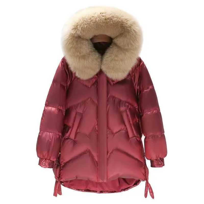 Down Cotton Jacket For Women Glossy Cotton Jacket New Winter Thicken Jacket Parka Hooded Fur collar coatT251105