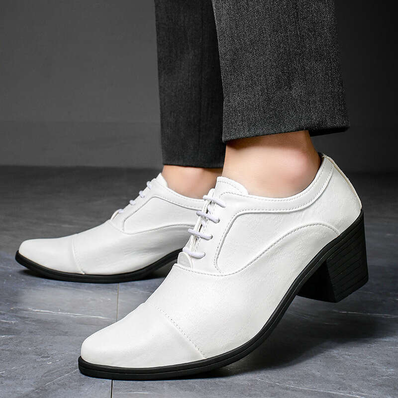 Large size thick heel height increased by 6cm leather pointed high heels 38-46 British casual personality trendy men's shoes