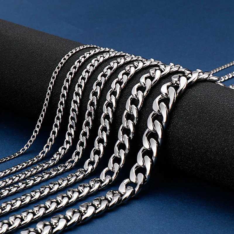 HNSP Stainless Steel Curb Cuban Chain Silver Color Necklace For Men Casual Versati Jewelry Accessories 3MM/5MM/7MM/10MM WidthW251105