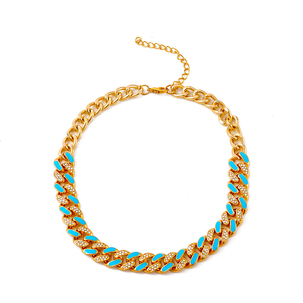 Hip Hop Two-Tone Rhinestone Thick Necklace Fashion Trendy Brand Oil Drip Cuban Chain Unisex New Arrival