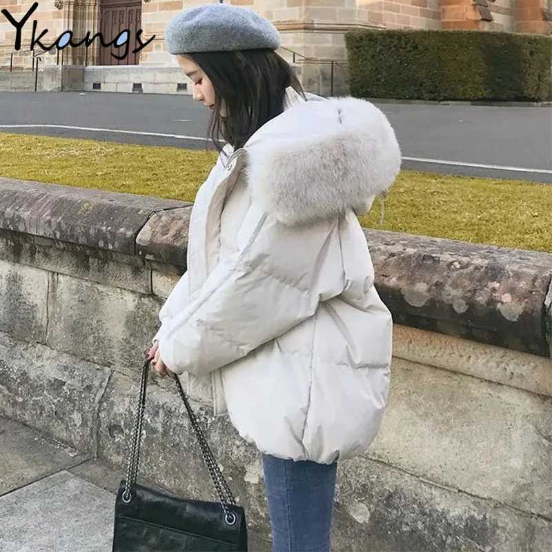 Winter Harajuku Hooded Loose Zipper Jacket Women Thicken Warm Long Sleeve Fashion Parka Solid Oversize Korean Solid Coats FemaleT251105