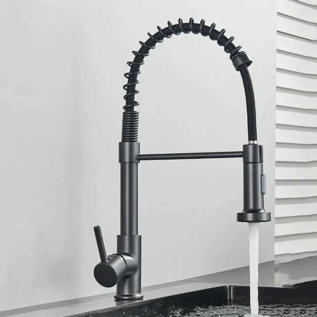 Spring Bed Nickel Kitchen Faucet Deck Mounted Mixer Tap 360 Degree Rotation Stream Sprayer Nozzle Kitchen Sink Hot Cold Taps Y251104