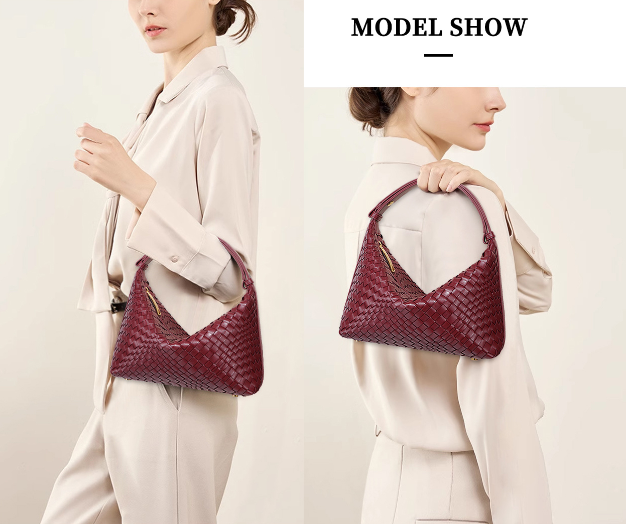 Woven Handbag Handmade Designer Bag Luxury Woven Shoulder Bag for Women PU Leather Bag Fashion Purse Hobo Bag Ladies Small Tote Bag Under Arm Bag Pari