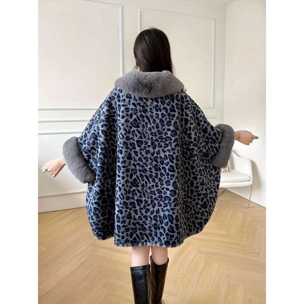 Autumn And Winter Thickened Cow Zebra Leopard Print Spotted Shawl Canopy Loose Faux Fur Bat Style Open Cardigan Cloak
