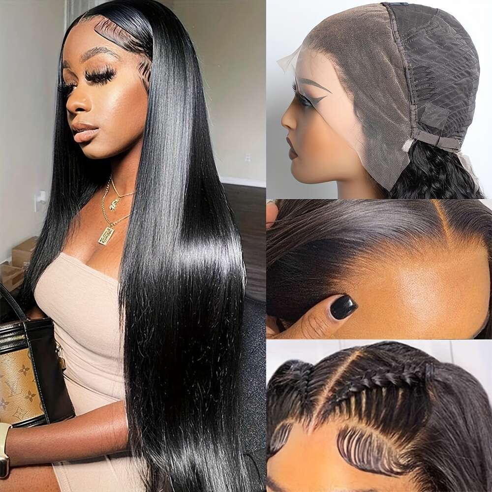 180% Density 13X4 Frontal Wig Straight Front Transparent Lace Pre Plucked Virgin Human Hair Wigs For Women