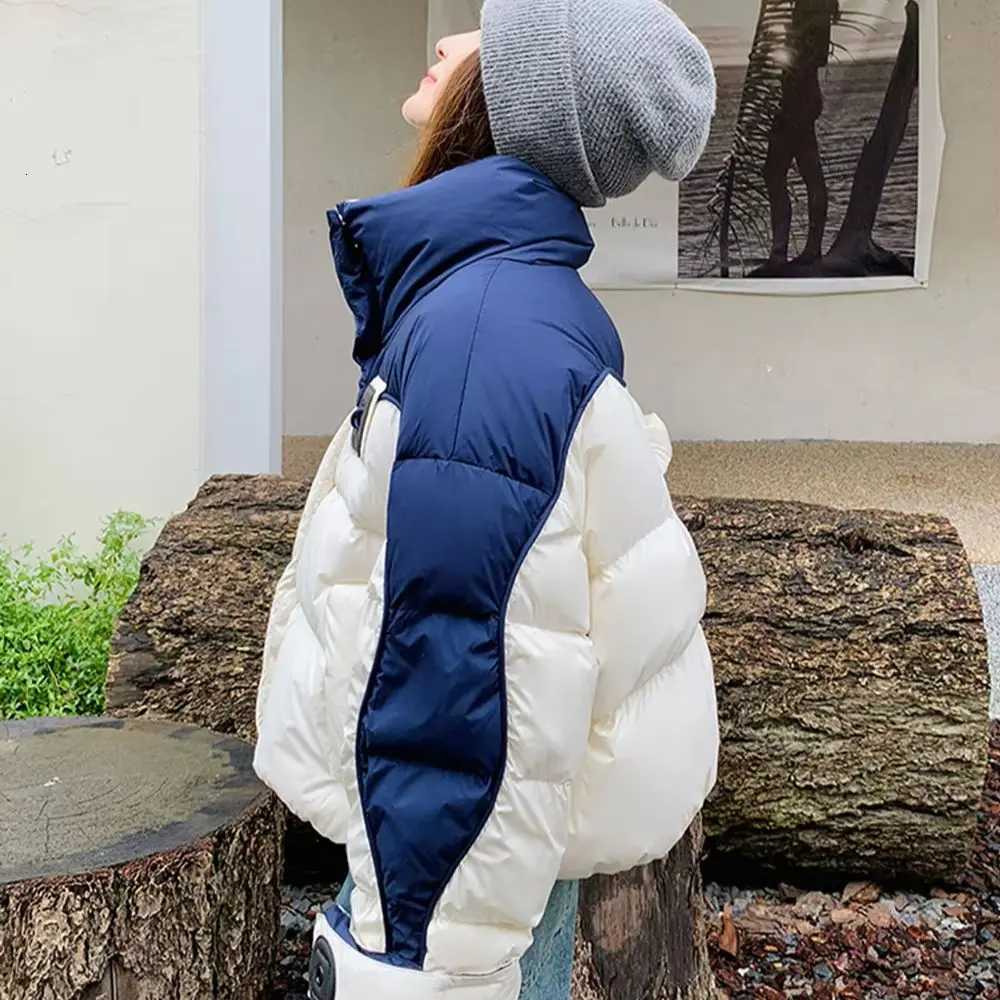 Women Contrast Color Cotton Coats Winter Thick Warm Short Cotton Padded Jackets Tops Trendy Casual Loose Quilted Jacket ParkasT251105