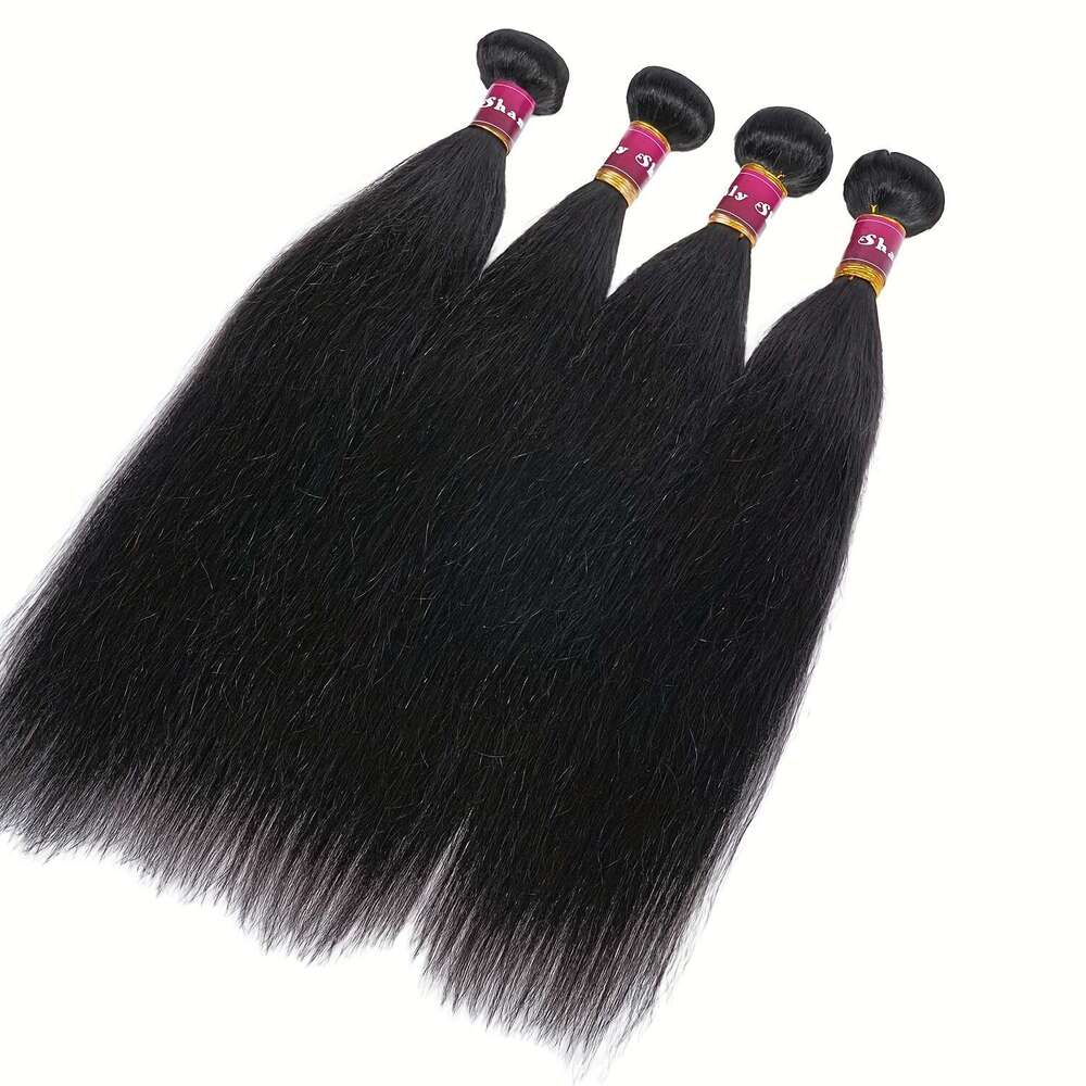 4 Bundles Brazilian Straight Human Weave With 13X4 Lance Closure - Natural Black Remy Men &, Full For African, Scalp Low-Ponytail Styles, Volume Densi