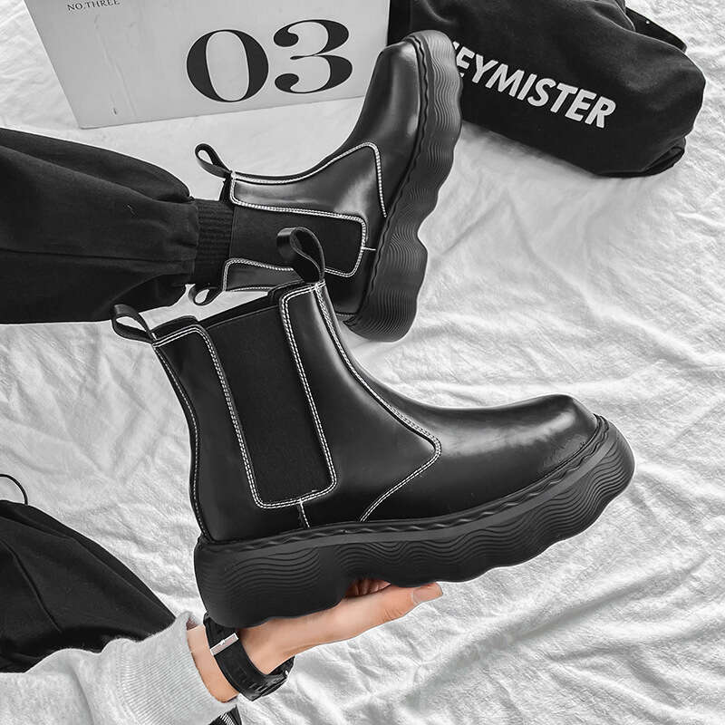 Chelsea men's high ins British style chimney autumn and winter mid top Martin height increasing motorcycle boots