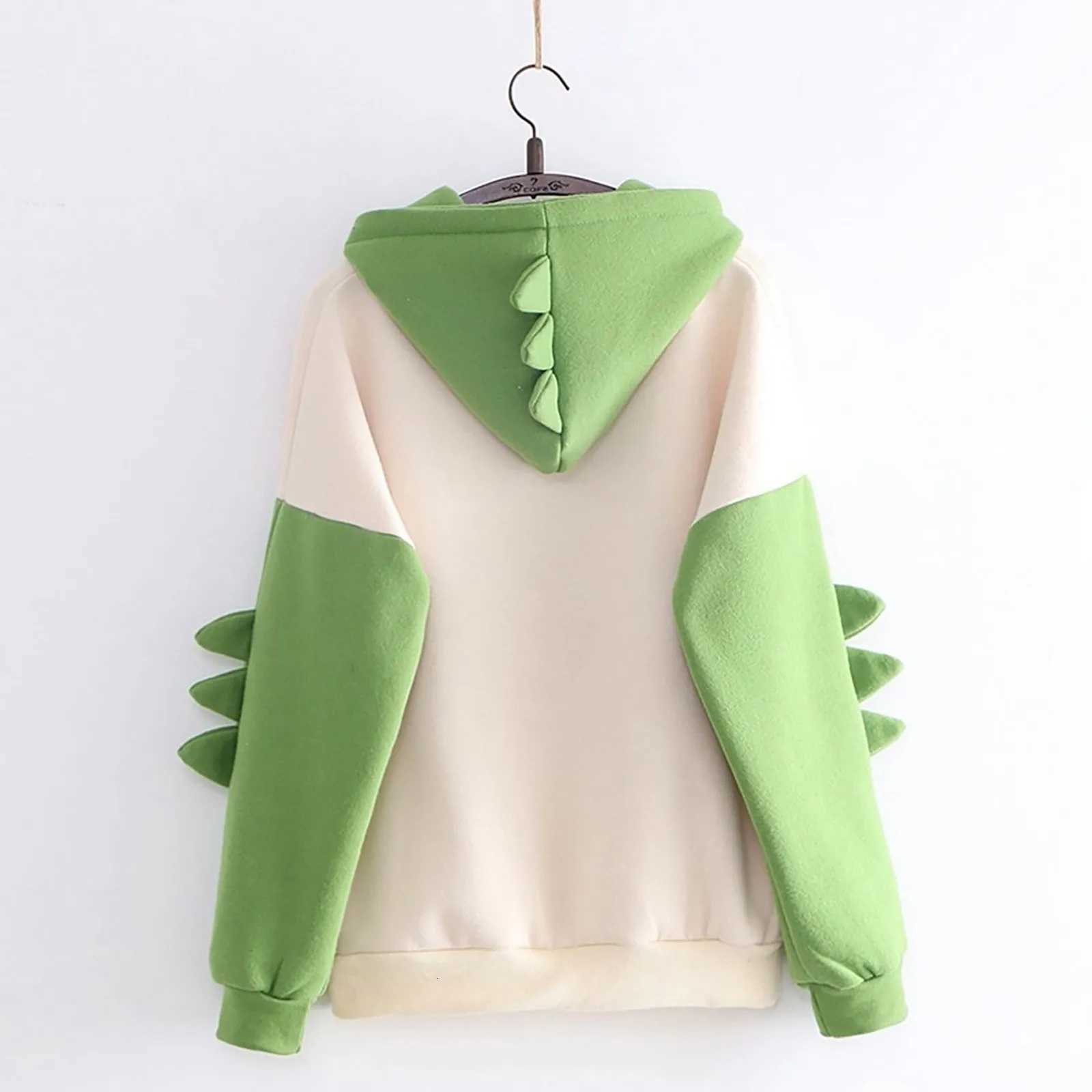 Winter Casual Hoodie Cartoon Dinosaur Color Block Pullover Tops Men Women Loose Long Sleeve Sweatshirt Holiday GiftT251105