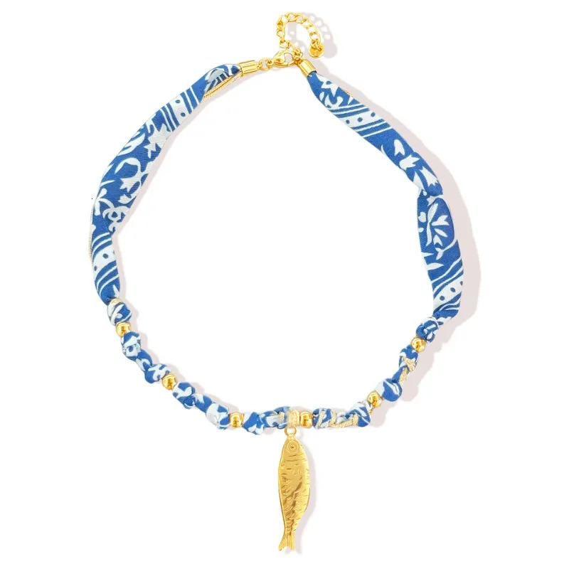 Boho Choker Necklace for Women Mom Waterproof Stainless Steel Conch Starfish Charm Scarf Colorful Ribbon Pendant Jewelry 251031