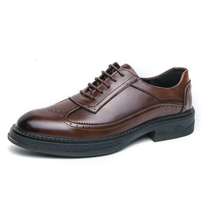 Large size stylish 2024 Spring and Autumn new men's block lace up business formal casual leather shoes