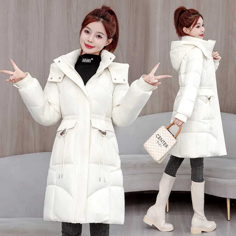 Autumn and Winter Coat Women Korean Version Mid-length Down and Cotton Jacket Fashion Stylish Thicken Keep Warm Waist-cinchingT251105