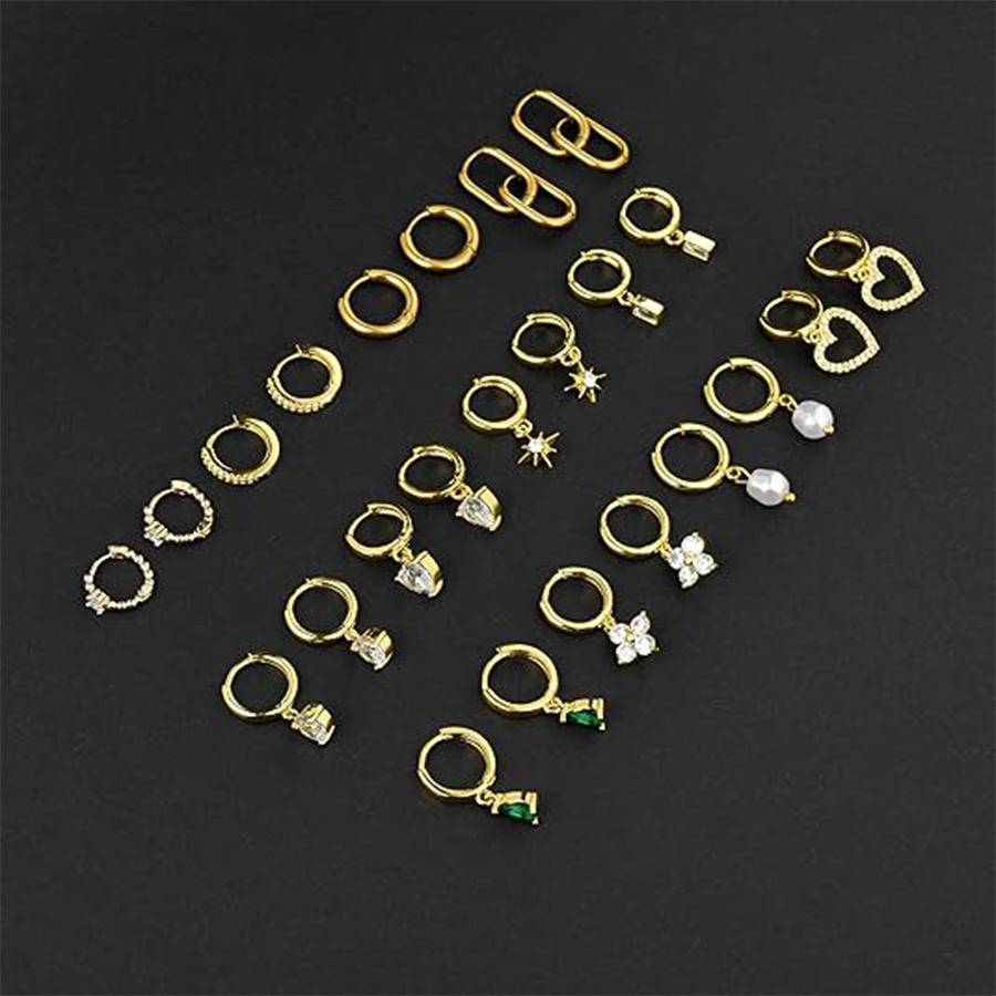 Huggie Hoop Earrings 18K Gold Plated Small Dangle Hoop Earrings Heart Pearl Star Flower CZ Cartilage Earring Sets for Multiple Piercing Stacks Stud Ho