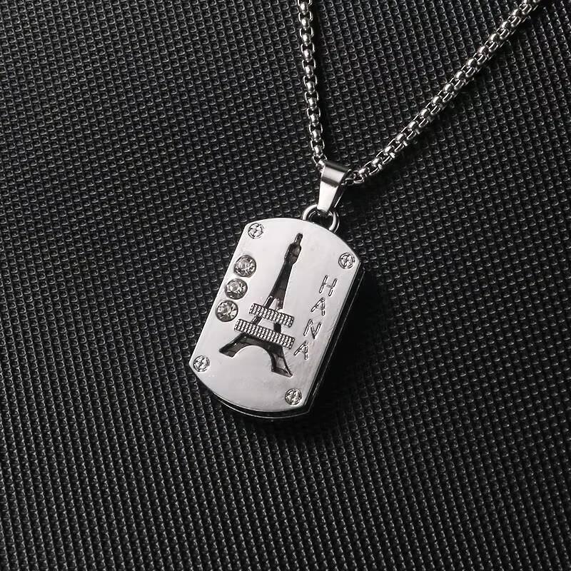 Square Hollow Love Heart Inlaid Rhinestone Necklace for Men Trendy Hip-hop Stainless Steel Necklace Cross Moissanite Necklace