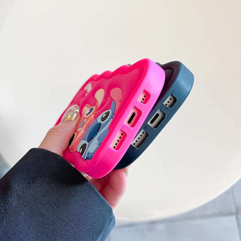 Candy Couple Looking for iPhone X XS XR 11 12 13 14 Plus 15 Pro Max 3D Cartoon Silicon Wave Side Soft Phone Case