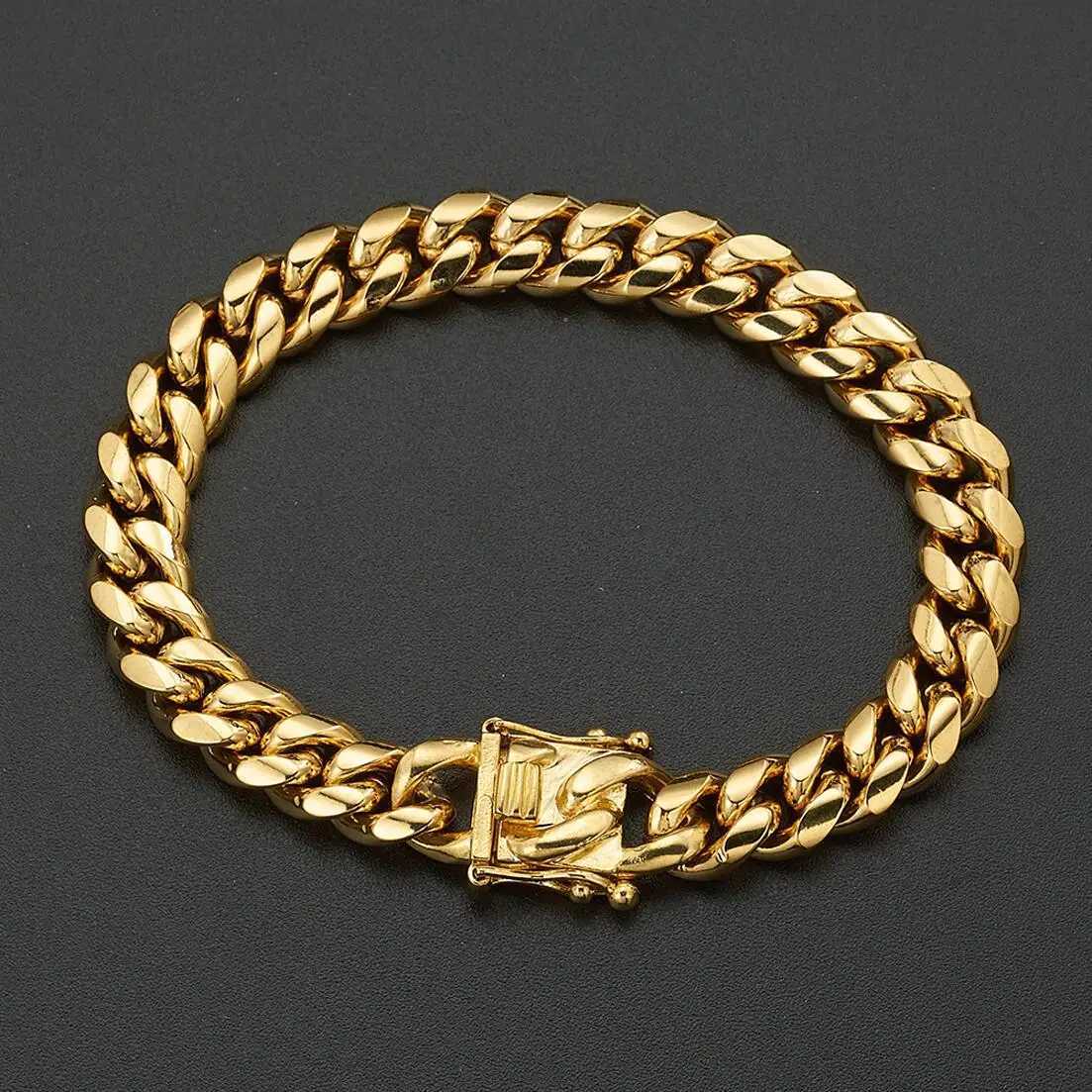 Gold Color/Rose Gold Stainless Steel Curb Cuban Link Chain Bracelet Bangle Jewelry 7-11inch for Men Women 8/10/12/14/16/18mmXJ251105