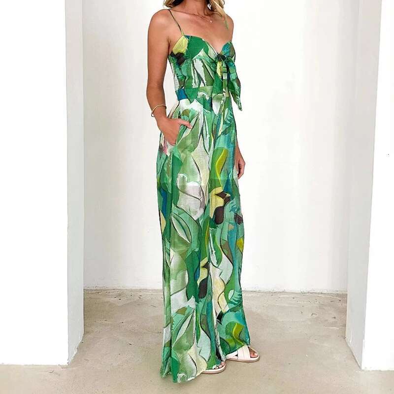 Women's Spring New Items Casual Strapless Jumpsuits Trendy Print Lace-Up Loose Bodysuits Female 33A2541