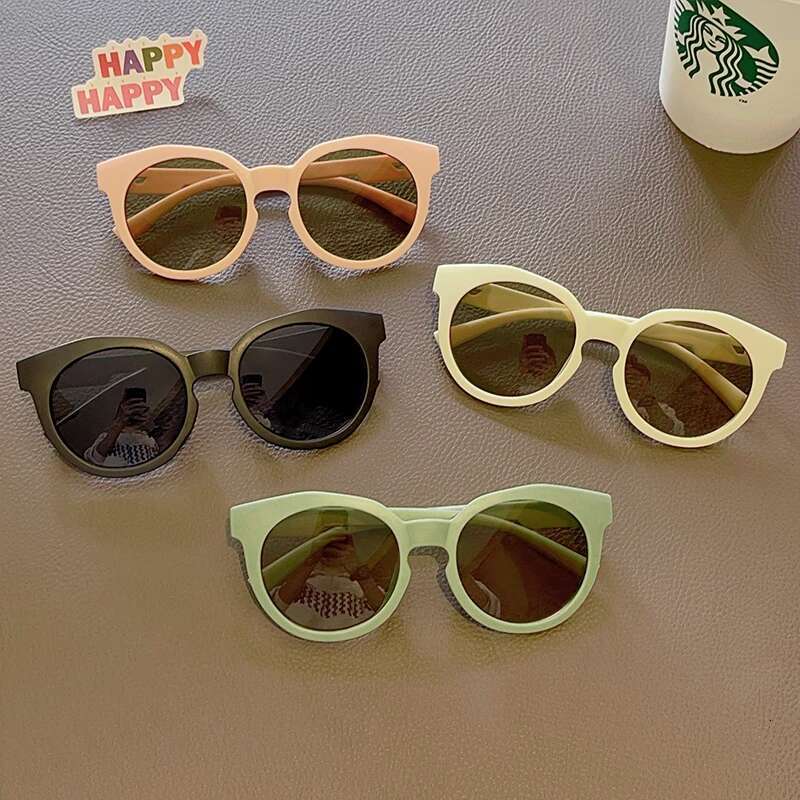 2023 New Kids Cute Checker Panel Color Round UV400 Baby Girls Outdoor Protection Sunglasses Children Sun Glasses